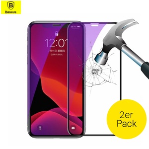 Apple, (2er Set) Baseus - iPhone 11 Pro Max Explosionsgeschützte 3D Vollbild Panzer Glas Display Schutzfolie 0.2 mm Anti Blue Light - Schwarz, 