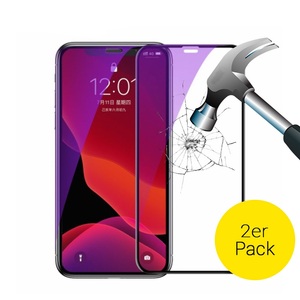 Apple, (2er Set) Baseus - iPhone 11 Pro Max Explosionsgeschützte 3D Vollbild Panzer Glas Display Schutzfolie 0.2 mm Anti Blue Light - Schwarz, 
