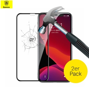 Apple, (2er Set) Baseus - iPhone 11 Pro Max Vollbild Curved Panzer Display Schutzfolie Montagerahmen 0.23 mm - Schwarz, 