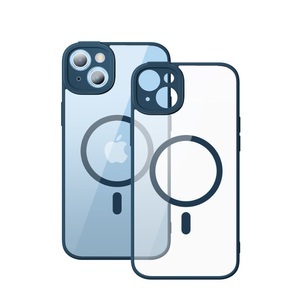 Baseus, Baseus - iPhone 14 Plus MagSafe Crystal Hardcase Hülle TPU Bumper mit Kameraschutz + Display Panzerglas - Transparent / Dunkelblau, 