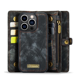 CaseMe, Caseme - iPhone 14 Pro 2in1 Echtleder Tasche + Magnet Hardcase Karten Etui - Schwarz, 