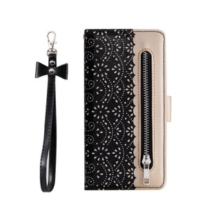 Sonstige Marke, Samsung Galaxy A14 5G Leder Tasche Flip Cover mit Reissverschluss - Schwarz / Gold, 