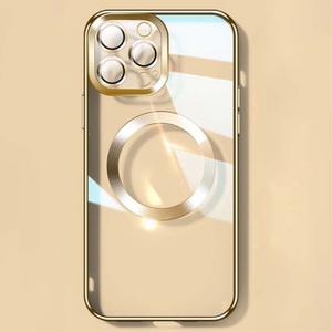 Sonstige Marke, iPhone 13 Pro MagSafe Gummi Case Hülle mit Acryl Kameraschutz - Gold / Transparent, 