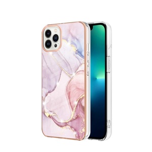 Sonstige Marke, iPhone 14 Pro Max Gummi Case Hülle Galvanisierter Rahmen Marble Marmor Design - Rosa / Roségold, 