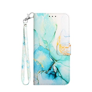 Sonstige Marke, Samsung Galaxy A54 Leder Tasche mit Kartenfach + Handschlaufe Marble Marmor - Grün / Blau, 