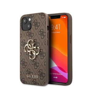 Guess, Guess - iPhone 13 Leder Hardcase Hülle Metall Logo (GUHCP13M4GMGBR) - Braun / Gold, 