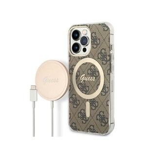 Guess, Guess - 2in1 Bundle iPhone 13 Pro Max MagSafe Hardcase Hülle 4G Print + MagSafe USB-C Charger (GUBPP13XH4EACSW) - Braun, 