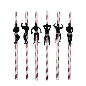 Sonstige Marke, (6er Set) 20cm Junggesellinnenabschied Papier Strohhalm Funny Bachelorette Party Trinkhalm + Sticker - Roségold / Weiss, 