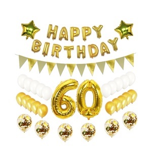 Sonstige Marke, (79-tlg. Set) Happy Birthday Girlande 60. Geburtstag Party Deko + Latex- und Folienballons / Konfetti Ballons / Fahnen Girlande - Gold, 