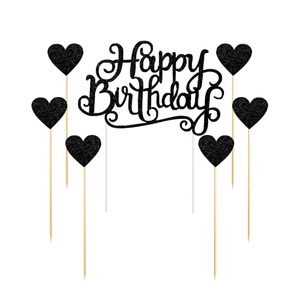 Sonstige Marke, (7er Set) Kuchenstecker Happy Birthday / Herz Tortenstecker Topper Dekoration für Torten / Kuchen - Schwarz, 