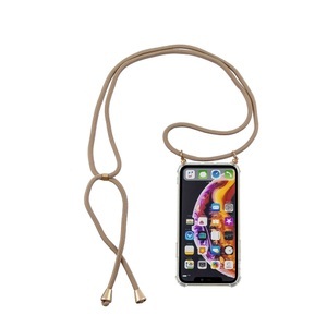Apple, Apfelkiste © - iPhone Xr Necklace Gummi Hülle Air Cushion Fallschutz + Handykette (150cm) - Beige / Gold, 