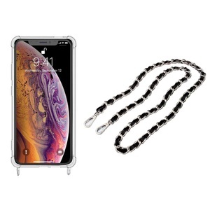 Apple, Apfelkiste © - iPhone Xs Max Necklace Gummi Hülle Air Cushion Fallschutz + Handykette Leder / Metall (120cm) - Schwarz / Silber, 