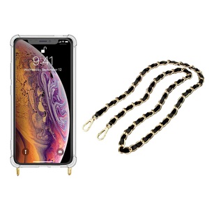 Apple, Apfelkiste © - iPhone Xs / X Necklace Gummi Hülle Air Cushion Fallschutz + Handykette Leder / Metall (120cm) - Schwarz / Gold, 