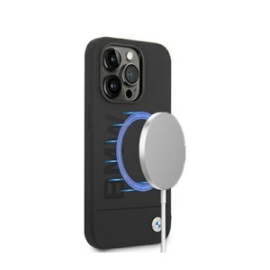 BMW, BMW - iPhone 14 Pro MagSafe Silikon Hardcase Hülle Logo (BMHMP14LSLBLBK) - Schwarz, 
