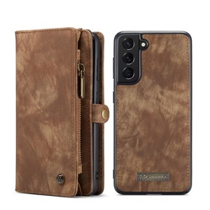 Samsung, Caseme - Samsung Galaxy S21 5G 2in1 Echtleder Tasche + Magnet Hardcase Karten Etui - Braun, 