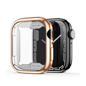 Dux Ducis, Dux Ducis - Apple Watch 7 (45mm) Gummi Bumper Hülle mit Galvanisiertem Rahmen + Display Schutzfolie - Roségold, 