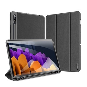 Samsung, Dux Ducis - Samsung Galaxy Tab S7+ Plus Tasche Smart Cover Gummi Schutzhülle Stoff Design S-Pen Halterung - Schwarz, 