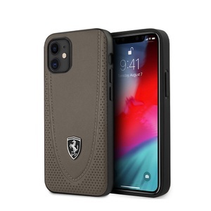 Apple, Ferrari - iPhone 12 Mini Echtleder Hardcase Hülle Shield Off Track Stitch Line (FEOGOHCP12SBR) - Braun, 