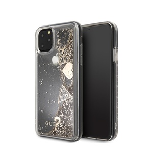 Guess, Guess - iPhone 11 Pro Max Hardcase Hülle Liquid Glitter Hearts (GUHCN65GLHFLGO) - Gold / Transparent, 