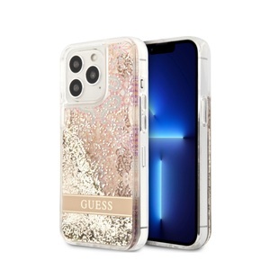 Guess, Guess - iPhone 13 Pro Hardcase Hülle Liquid Glitter Paisley (GUHCP13LLFLSD) - Gold / Transparent, 