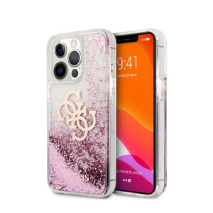 Guess, Guess - iPhone 13 Pro Max Hardcase Hülle Liquid Glitter Big 4G (GUHCP13XLG4GPI) - Pink / Transparent, 