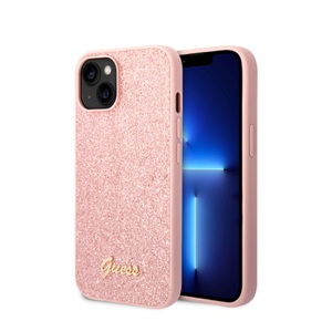 Guess, Guess - iPhone 14 Hardcase Hülle Glitter Script (GUHCP14SHGGSHP) - Rosa / Transparent
