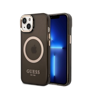 Guess, Guess - iPhone 14 MagSafe Hardcase Hülle Metal Outline (GUHMP14SHTCMK) - Schwarz / Gold