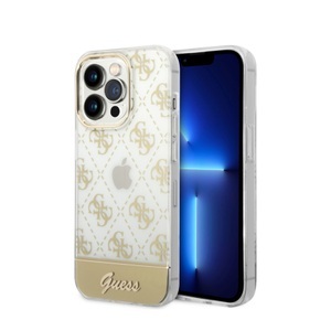 Guess, Guess - iPhone 14 Pro Hardcase Hülle 4G Pattern Script (GUHCP14LHG4MHG) - Gold / Transparent, 