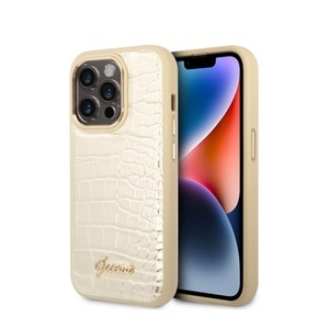 Guess, Guess - iPhone 14 Pro Hardcase Leder Hülle Croco Collection (GUHCP14LHGCRHD) - Gold, 