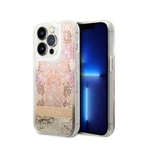Guess, Guess - iPhone 14 Pro Max Hardcase Hülle Liquid Glitter Paisley (GUHCP14XLFLSD) - Gold / Transparent