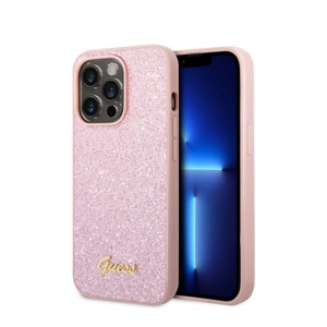 Guess, Guess - iPhone 14 Pro Max Hardcase Hülle Glitter Script (GUHCP14XHGGSHP) - Rosa / Transparent