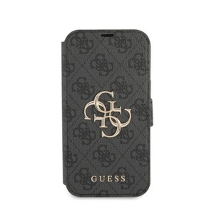 Guess, Guess - iPhone 13 Leder Tasche mit Metall Logo (GUBKP13M4GMGGR) - Grau, 
