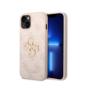 Guess, Guess - iPhone 14 Leder Hardcase Hülle Metall Logo (GUHCP14S4GMGPI) - Rosa / Gold, 