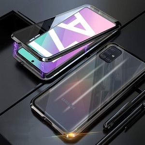 Samsung, Samsung Galaxy A71 Magnetische Alu Schutzhülle mit Panzer Glas Backcover + Displayschutz (Magnet-Technologie) - Schwarz, 