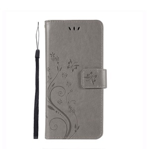 Samsung, Samsung Galaxy S10 Leder Tasche mit Kartenfach + Handschlaufe Butterfly Flowers - Grau, 