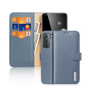 Samsung, Dux Ducis - Samsung Galaxy S21+ Plus 5G Flip Wallet Cover Echtleder Tasche (RFID Schutz) - Blau, 