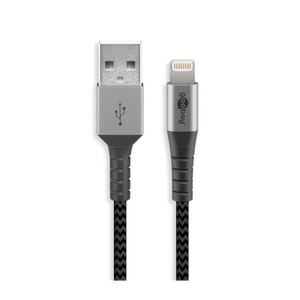 Goobay, Goobay - (2m) MFi Lightning auf USB Daten Ladekabel Nylon - Grau / Schwarz, 