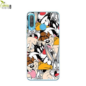 Huawei, Apfelkiste © - Huawei P30 Lite Gummi Case Hülle Ultra Thin Cartoon Tierfamilie, 