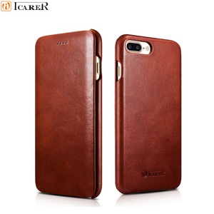 Apple, ICarer - iPhone 8 Plus / 7 Plus / 6S Plus / 6 Plus Echtleder Tasche Smart Case Hülle - Braun, 