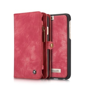 Apple, Caseme - iPhone 6 / 6S Leder Tasche Brieftasche (Wallet) + Kartenetui + Leder Case - Rot, 