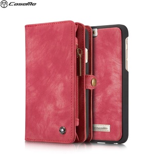 Apple, Caseme - iPhone 6 / 6S Leder Tasche Brieftasche (Wallet) + Kartenetui + Leder Case - Rot, 