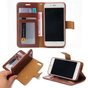Apple, iPhone 8 / iPhone 7 Leder Tasche mit Kartenfächer + Magnetische Schutzhülle - Braun (Glanz), 