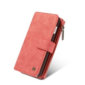 Apple, Caseme - iPhone 8 Plus / 7 Plus 3in1 Echtleder Tasche + Hardcase und Karten Etui (Vertikal Ausklappbar) - Rot, 