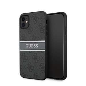 Guess, Guess - iPhone 11 Leder Hardcase Hülle Streifen Logo (GUHCN614GDGR) - Grau, 