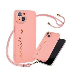 Sonstige Marke, iPhone 13 Gummi Case Hülle + Necklace Handykette mit Einlage Smile + Kameraschutz - Rosa, 