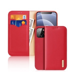 Dux Ducis, Dux Ducis - iPhone 13 Mini Flip Wallet Cover Echtleder Tasche (RFID Schutz) - Rot, 