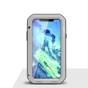 Apple, LOVE MEI - iPhone Xs / X Hybrid Silikon Metall Outdoor Case + Panzerfolie - Silber, 
