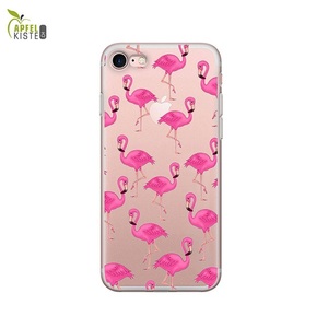 Apple, Apfelkiste © - iPhone 8 / 7 / 6S / 6 Gummi Case Hülle Ultra Thin Pinke Flamingos - Transparent, 