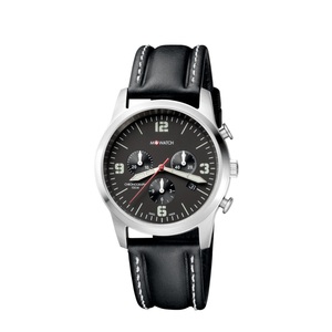 M+Watch, M+Watch Aero Wbl.08420.lb Armbanduhr, M Watch by Mondaine - (Ø40mm) Aero 40 Herren Leder Armbanduhr Analog (Gelenkumfang 174-220mm) - Schwarz / Silber