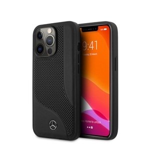 Mercedes Benz, Mercedes Benz - iPhone 13 Pro Echtleder Hardcase Hülle Perforated Area (MEHCP13LCDOBK) - Schwarz, 